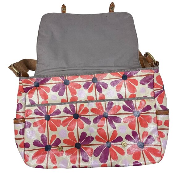 Fossil Key Per Coated Canvas Messenger Bag Floral Print 70s Flower Power Groovy - Picture 3 of 11